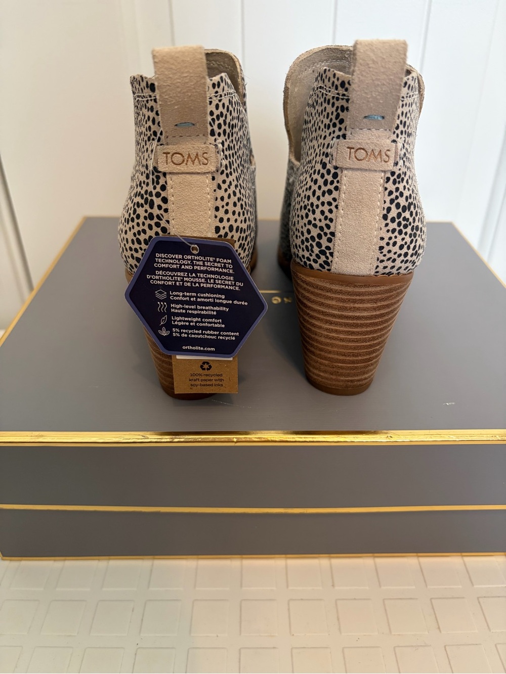 New Toms Ortholite Kallie Boot Women’s Size 7.5 mini Cheetah Print Suede Wedge - Picture 3 of 6